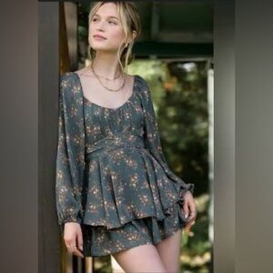 Elegant Dark Floral Dress with Long Sleeves made for SHORT woman
